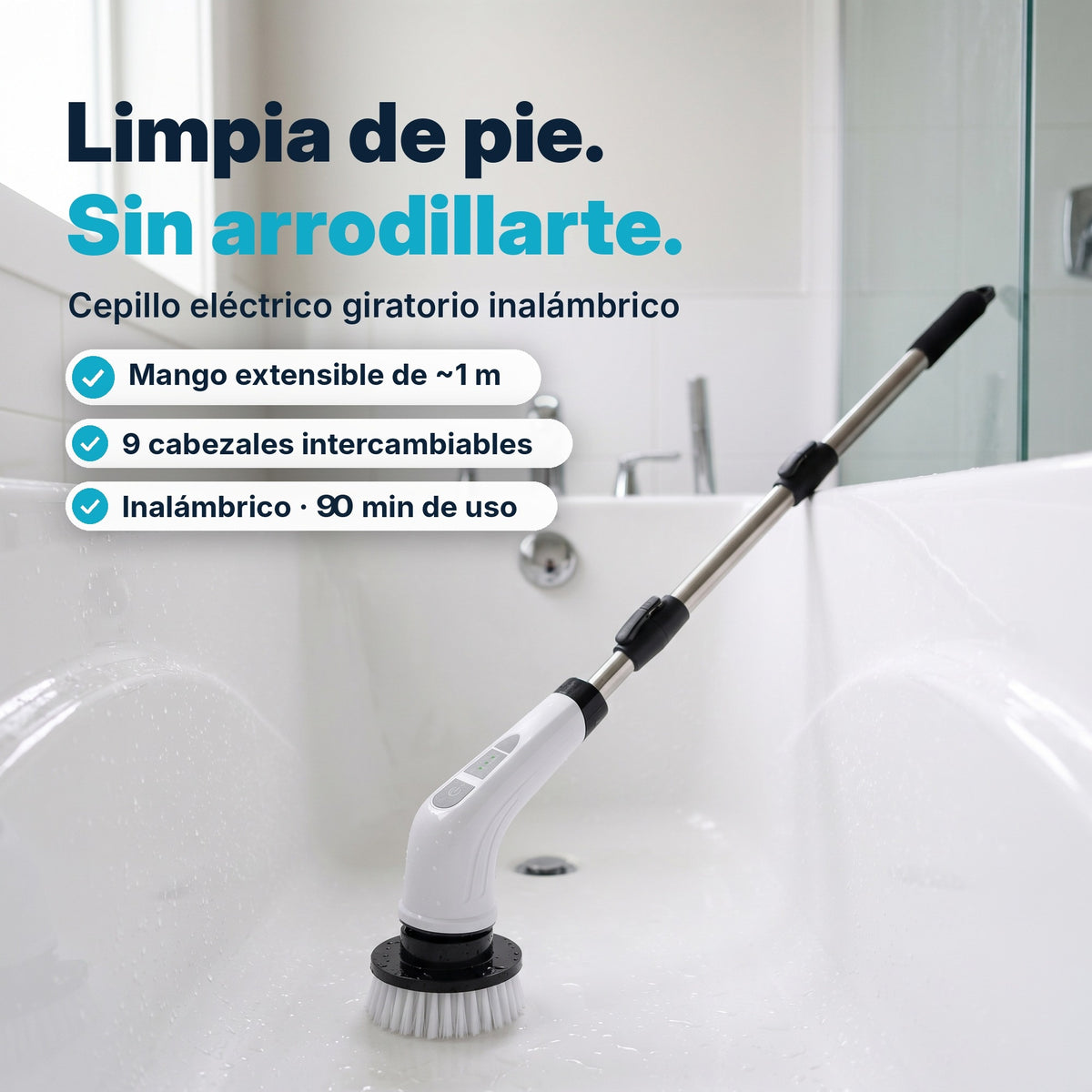 Limpiador eléctrico giratorio para baño, paredes y suelos